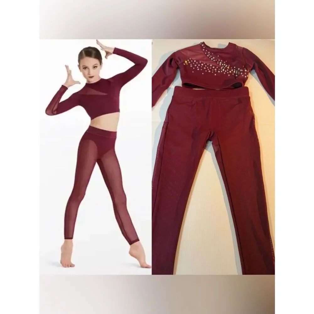 Weissman custom solo dance costume 2 piece burgundy red MT11386 IC- child 7/8